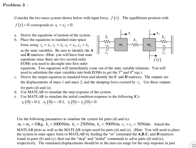 Solved Problem 3 Consider The Two Mass System Shown Below | Chegg.com