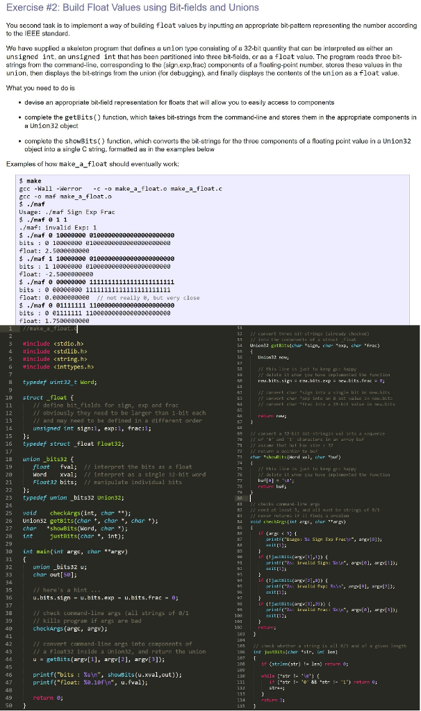 Solved Exercise #2: Build Float Values using Bit-fields and | Chegg.com