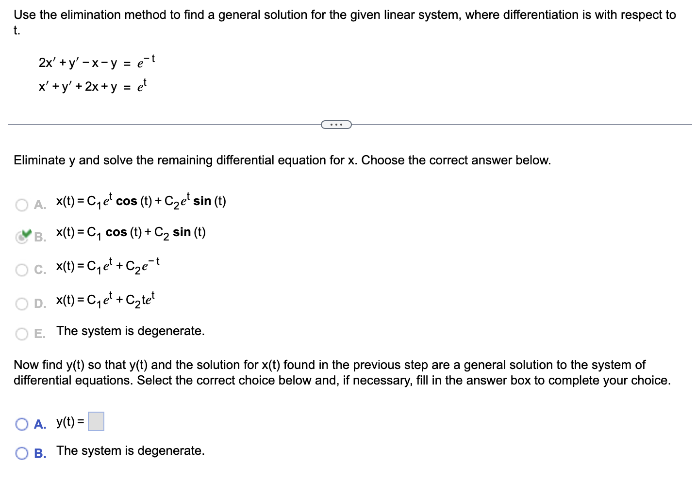 Solved Use the elimination method to find a general solution | Chegg.com