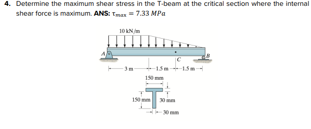 Solved 4. Determine the maximum shear stress in the T-beam | Chegg.com