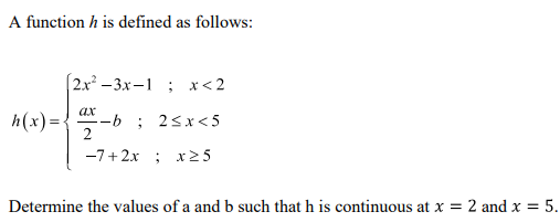 Solved A function h is defined as follows: | Chegg.com