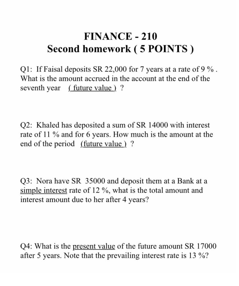 Solved FINANCE - 210 Second homework (5 POINTS) QI: If | Chegg.com