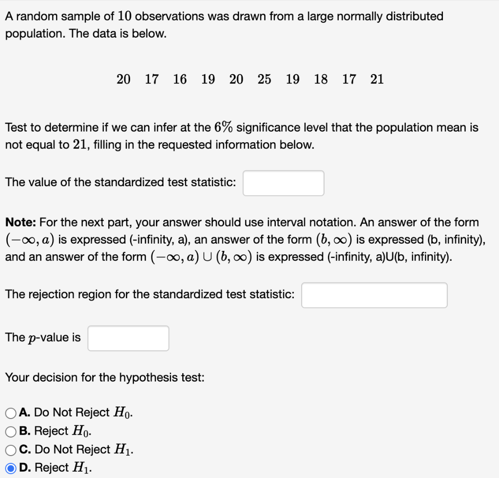 Solved A random sample of 10 observations was drawn from a | Chegg.com