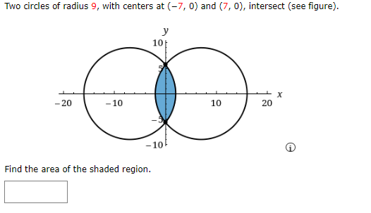 Solved Two circles of radius 9 , with centers at (−7,0) and | Chegg.com