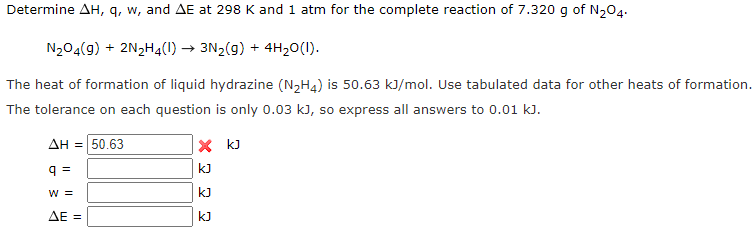 Solved Determine Ah Q W And Ae At 298 K And 1 Atm For Chegg Com