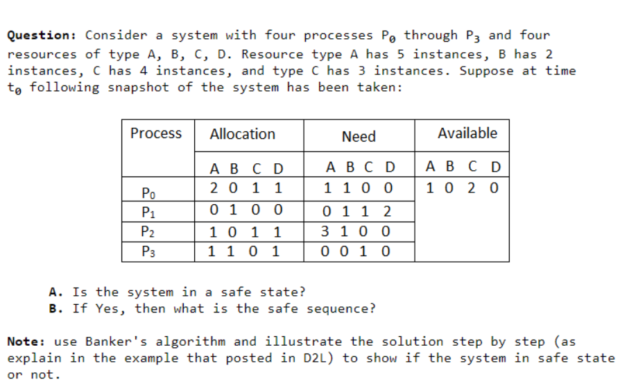 Solved Question: Consider a system with four processes Po | Chegg.com
