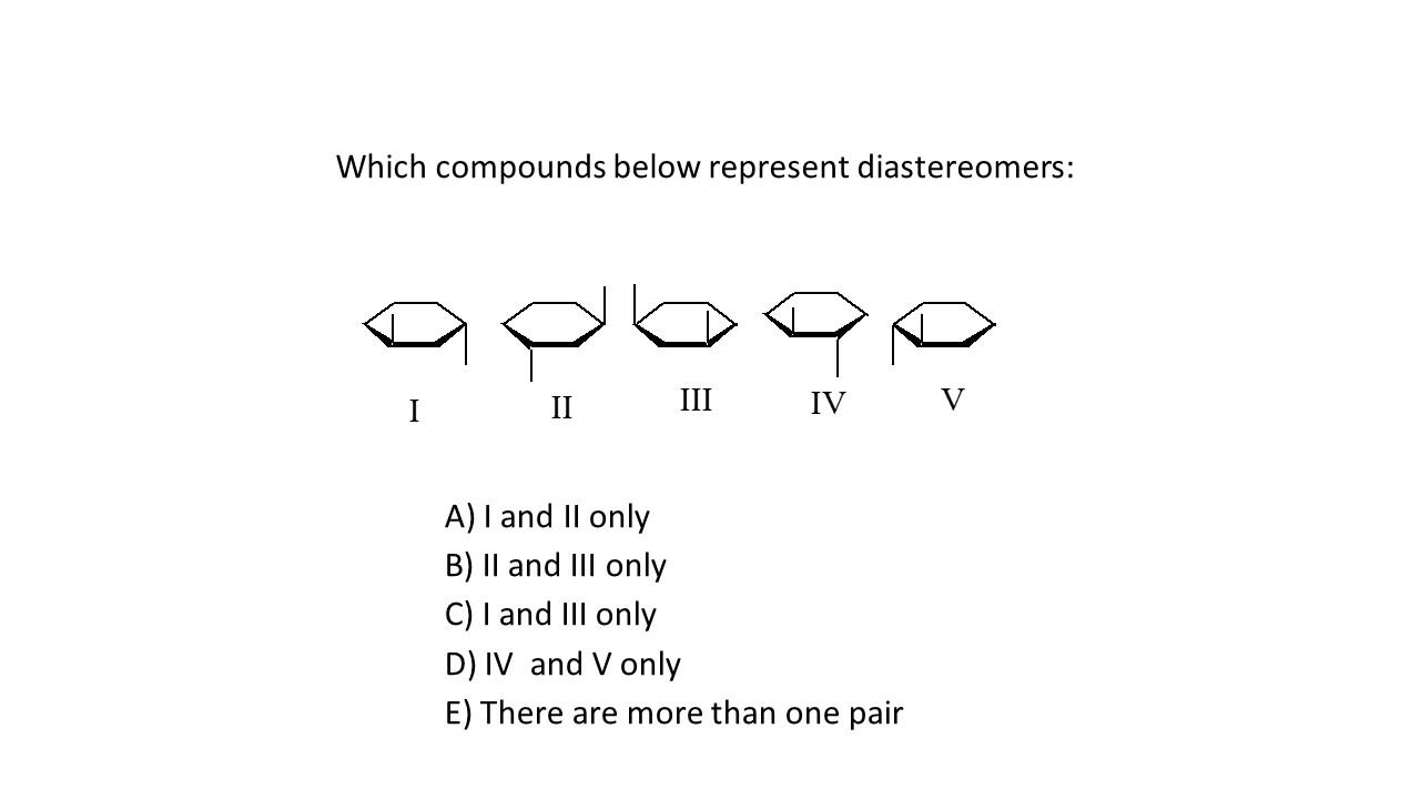 Solved Which compounds below represent diastereomers: I II | Chegg.com