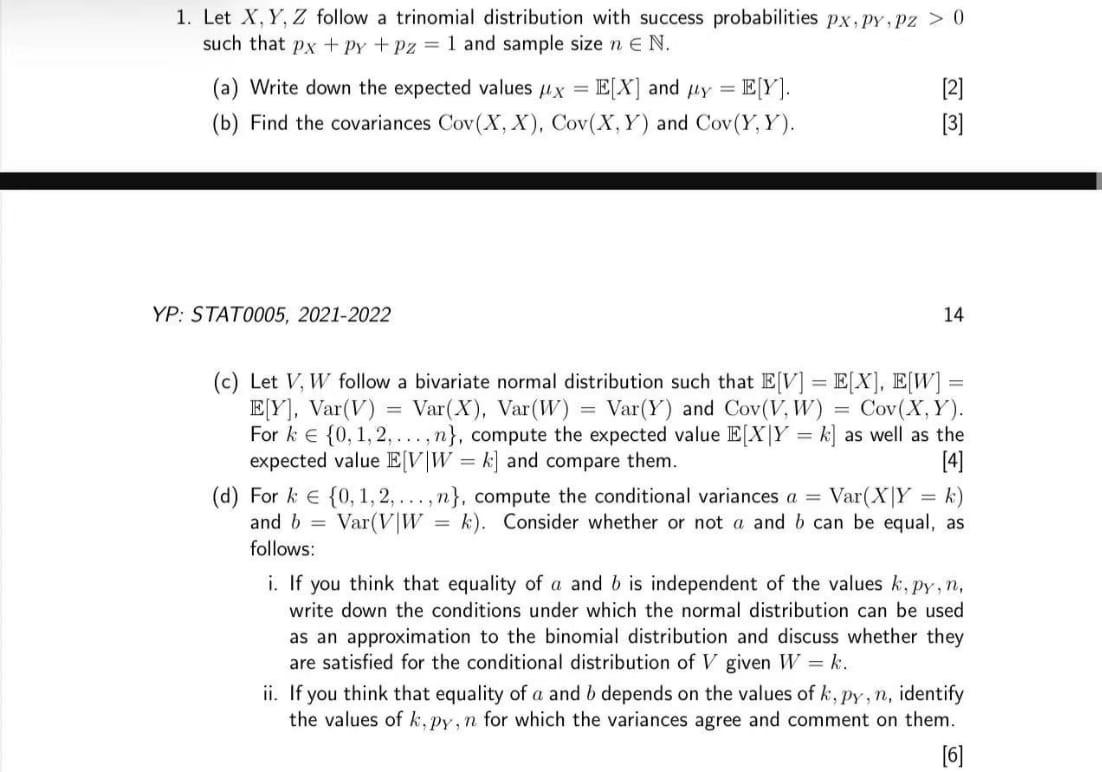 Solved 1 Let X Y Z Follow A Trinomial Distribution With 2382