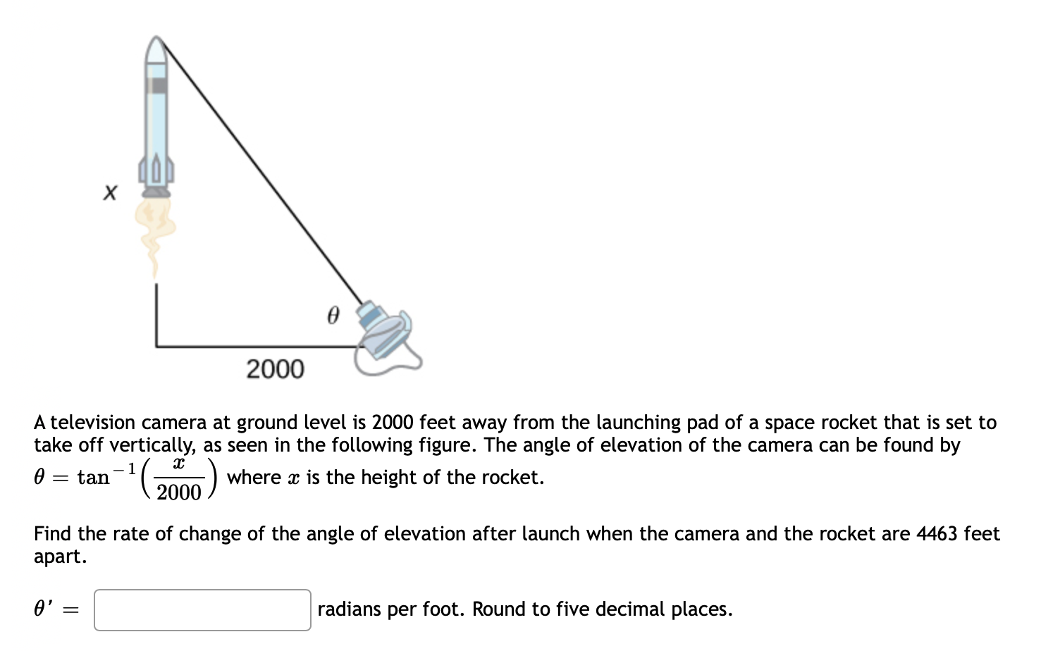 [Solved] A television camera at ground level is 2000 feet a