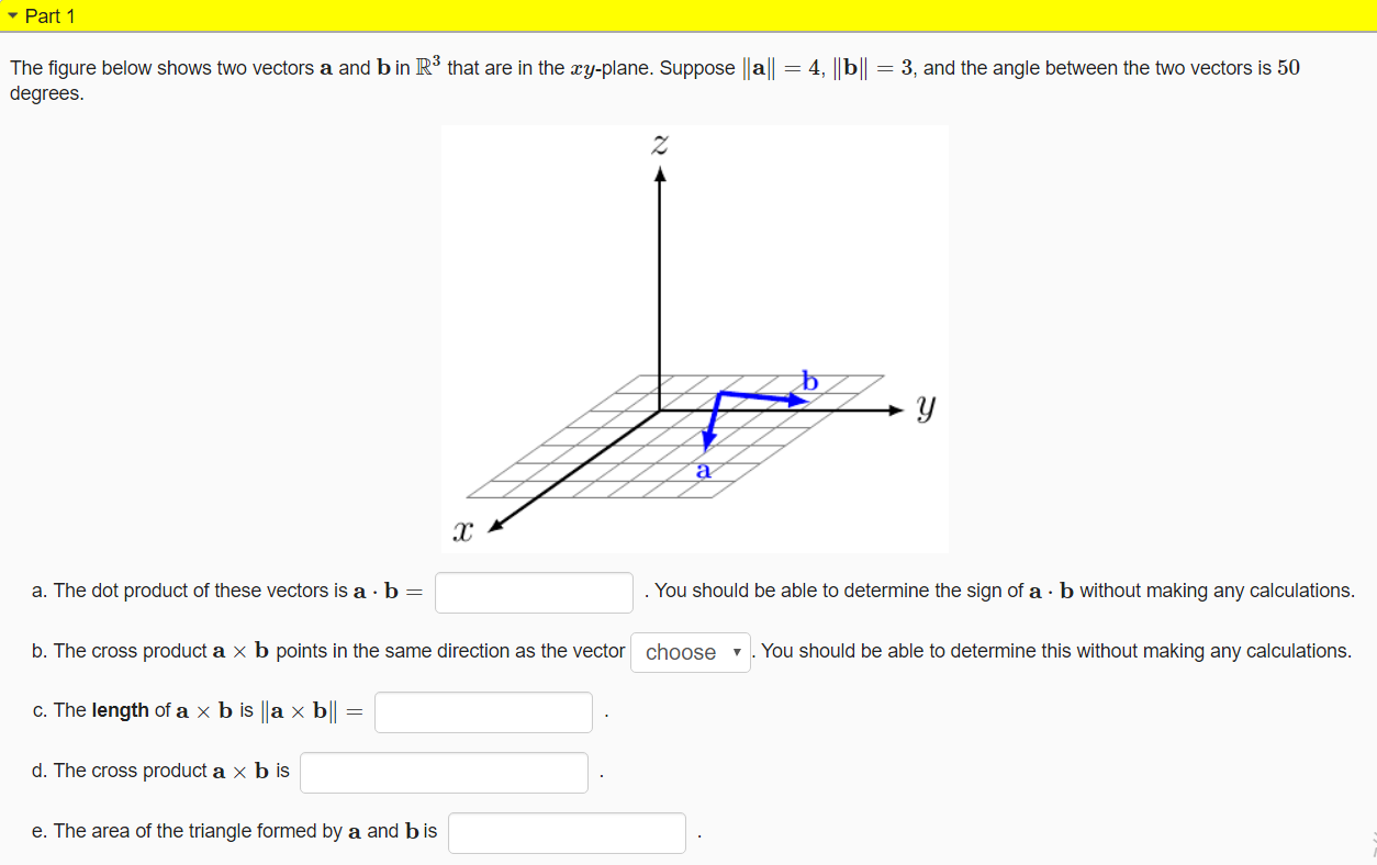Solved - Part 1 = The figure below shows two vectors a and | Chegg.com