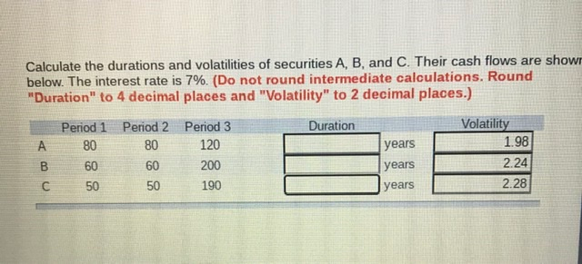 Solved Calculate the durations and volatilities of | Chegg.com