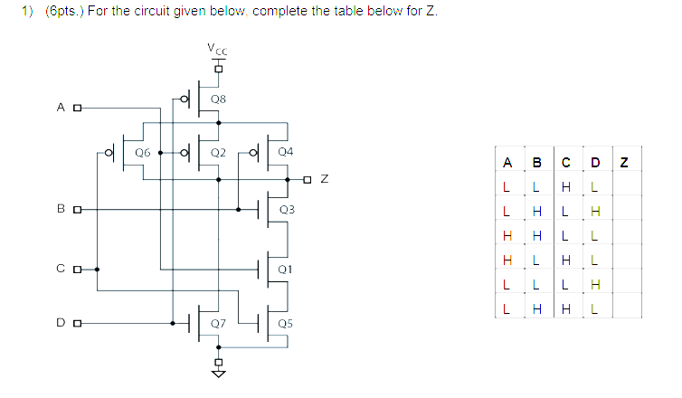 Solved 1) (6pts.) For the circuit given below, complete the | Chegg.com