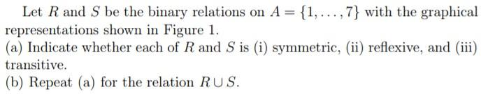 Solved Let R and S be the binary relations on A= {1,...,7} | Chegg.com