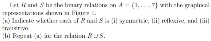 Solved Let R And S Be The Binary Relations On A= {1,...,7} | Chegg.com