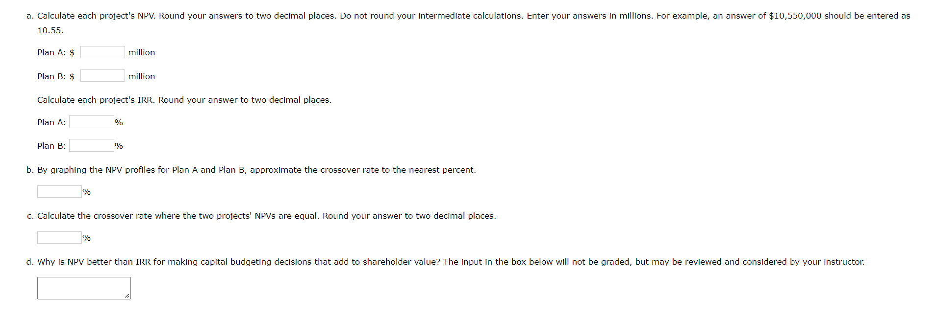 Solved NPV Profiles WACC 11.00% (Dollars In Millions) Plan A | Chegg.com