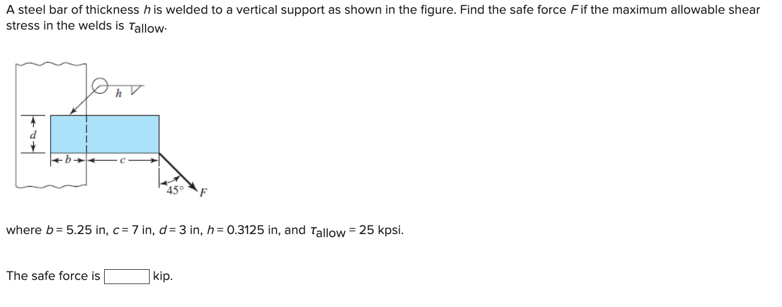 Solved A steel bar of thickness h is welded to a vertical | Chegg.com