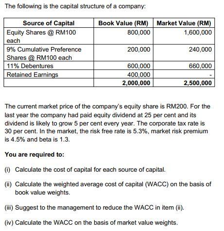 Solved The Following Is The Capital Structure Of A Company: | Chegg.com