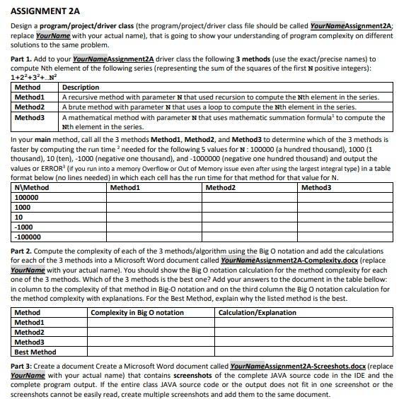Solved ASSIGNMENT 2A Design a program/project/driver class | Chegg.com