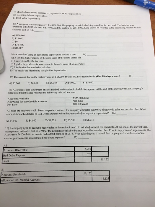 Solved C) Modified accelerated cost recovery system (MACRS)