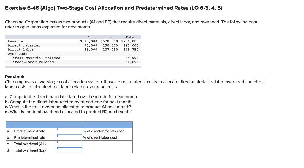 Solved Exercise 6-48 (Algo) Two-Stage Cost Allocation And | Chegg.com