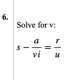 Solve for v : s−via=ur | Chegg.com