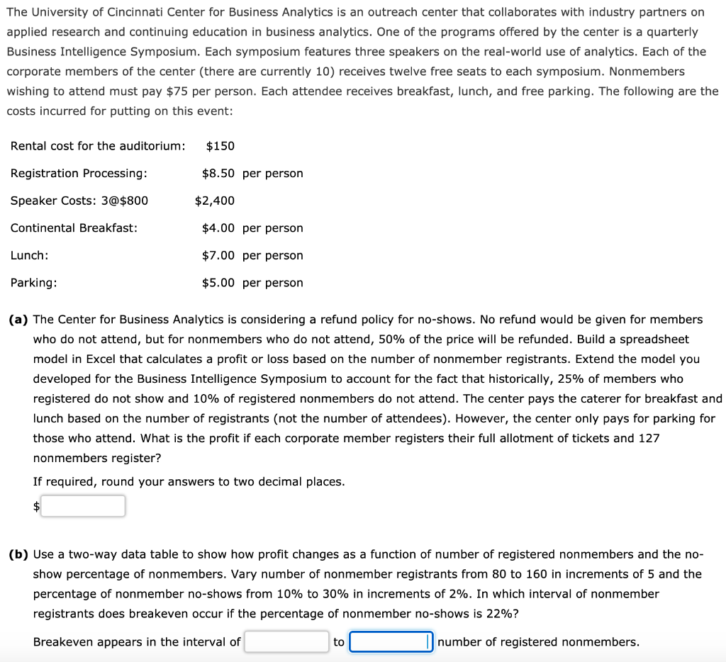 Solved The University Of Cincinnati Center For Business | Chegg.com