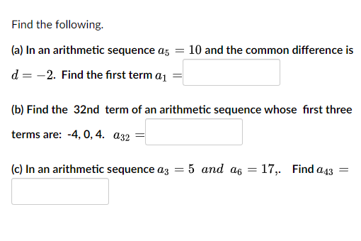 Solved Find the following. (a) In an arithmetic sequence | Chegg.com