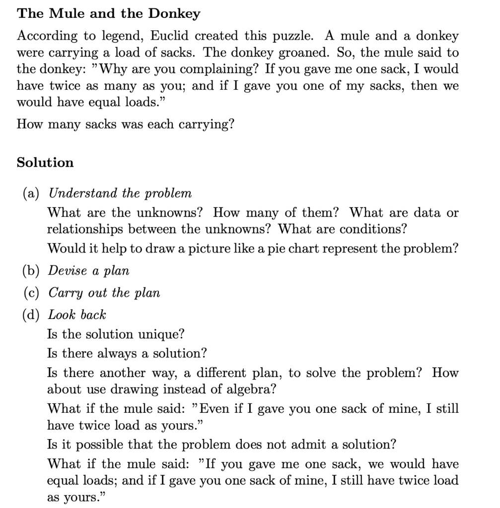 Solved The Mule and the Donkey According to legend, Euclid | Chegg.com