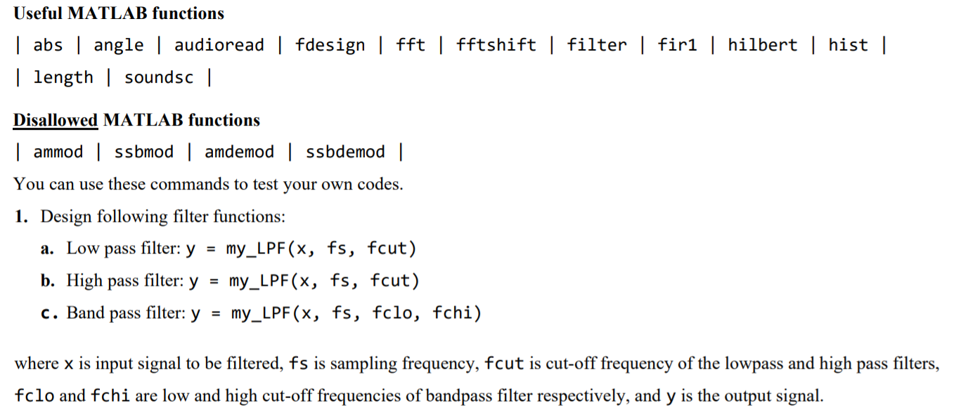 Solved Useful MATLAB functions abs angle audioread