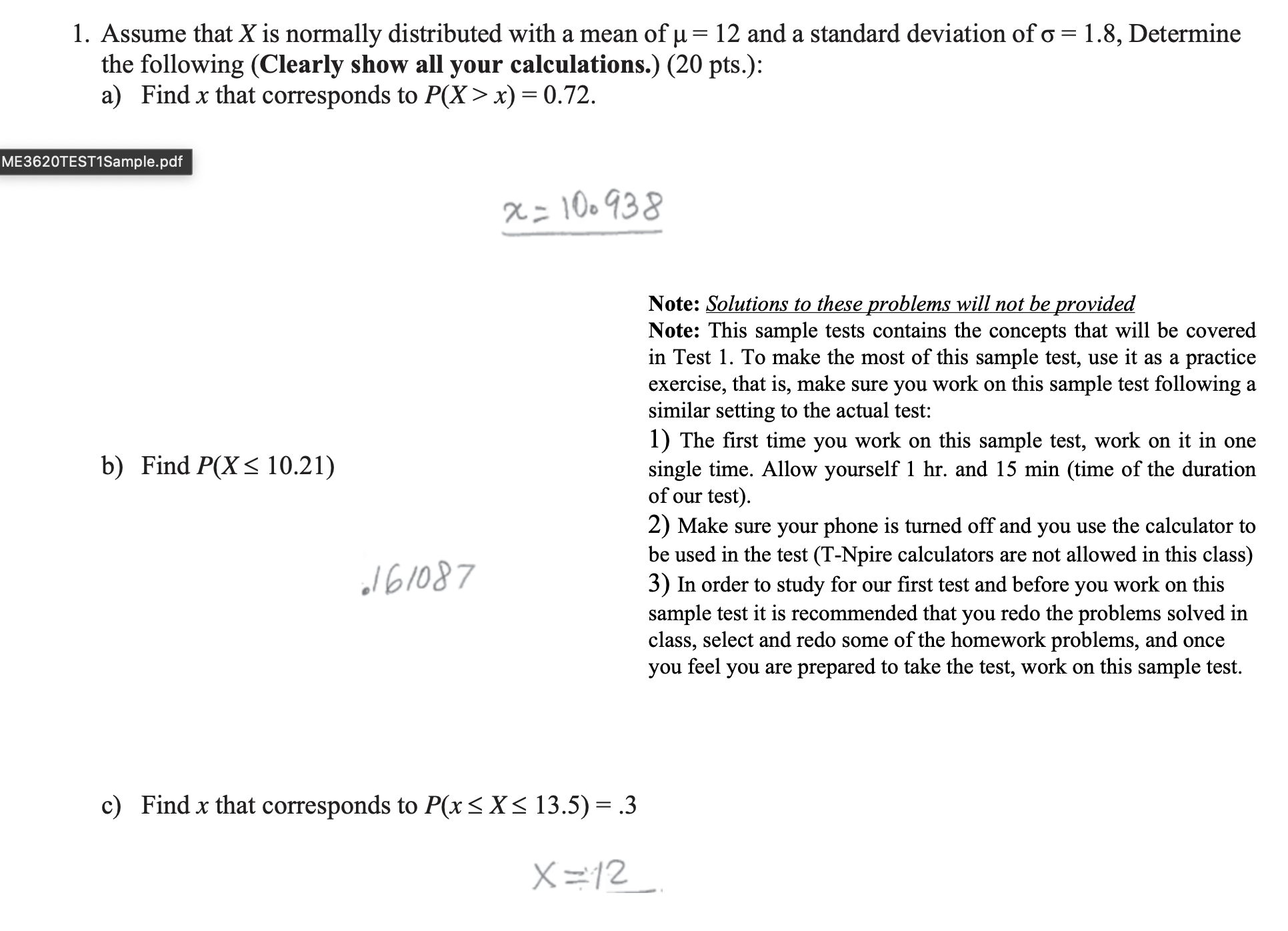 Solved 1. Assume that X is normally distributed with a mean | Chegg.com
