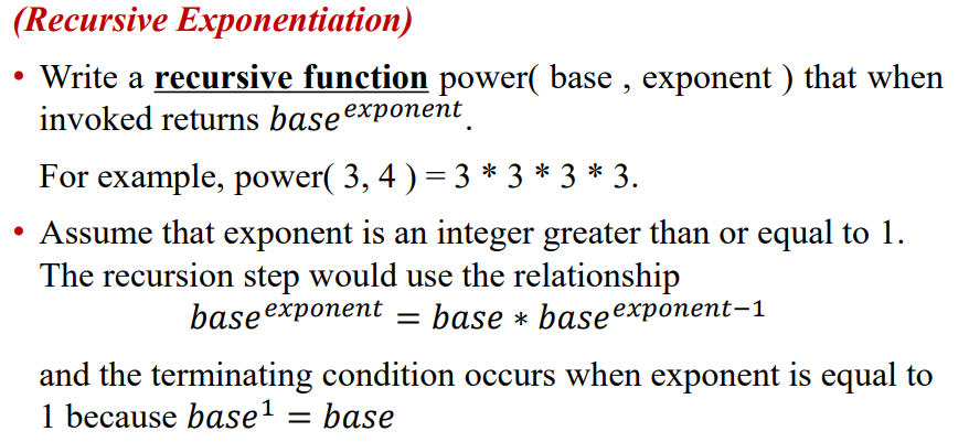 Solved (Recursive Exponentiation) • Write a recursive | Chegg.com