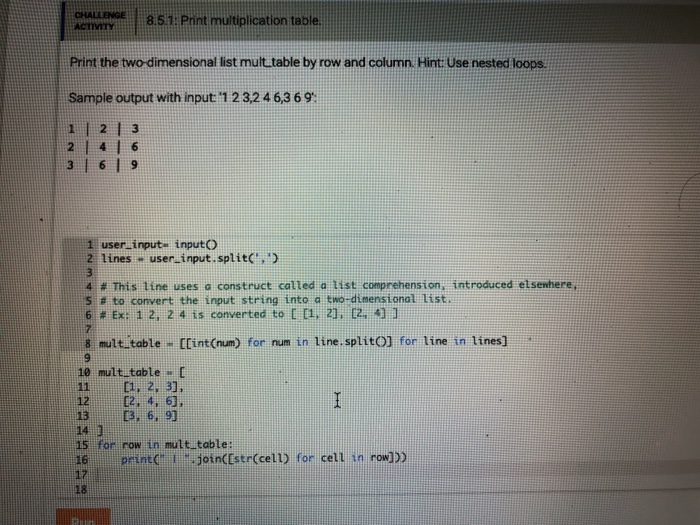 Solved CHALLENGE ACTIVITY 8.5.1 Print multiplication table