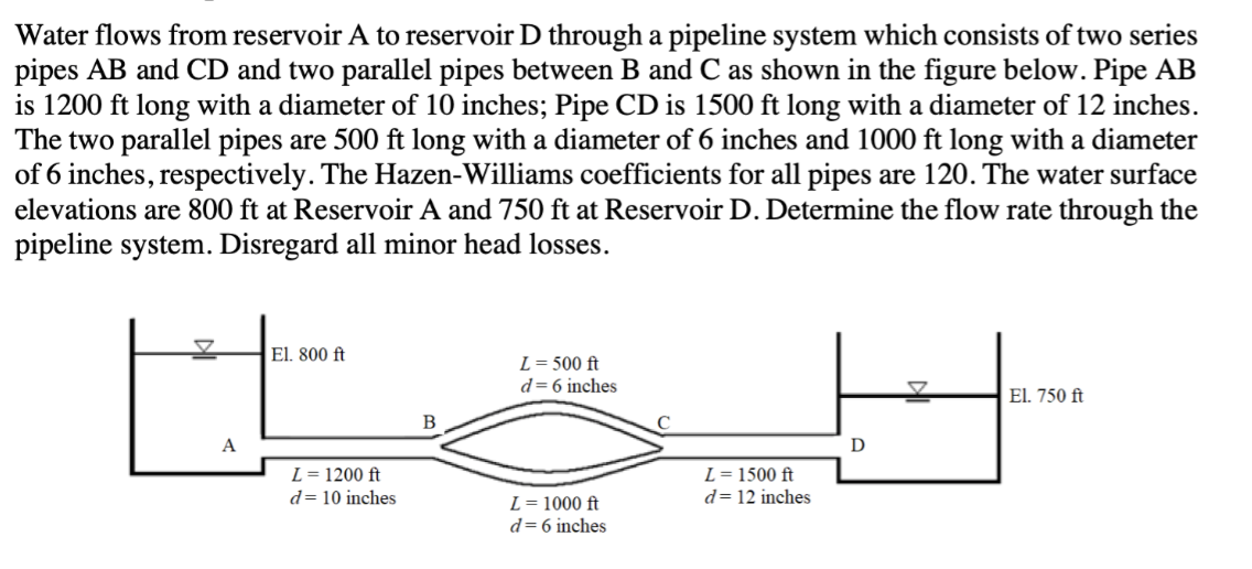 Solved Water flows from reservoir A to reservoir D through a | Chegg.com