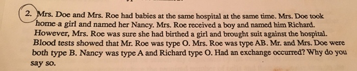 Solved Mrs. Doe and Mrs. Roe had babies at the same hospital | Chegg.com