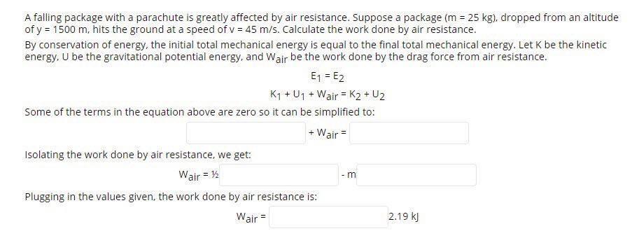 Solved A falling package with a parachute is greatly | Chegg.com