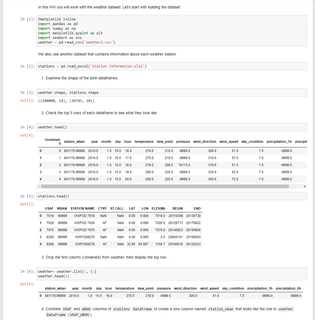 In this HW you will work with the weather dataset. | Chegg.com