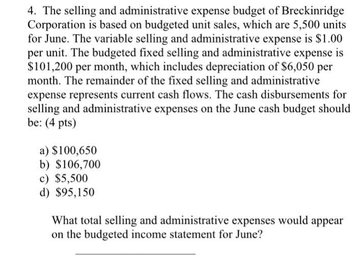 Solved 4. The selling and administrative expense budget of | Chegg.com