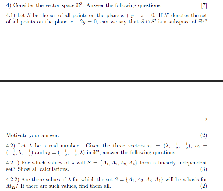 Solved 4) Consider The Vector Space R³. Answer The Following | Chegg.com