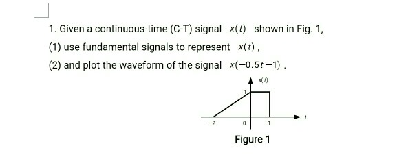 Solved 1. Given a continuous-time (C-T) signal x(t) shown in | Chegg.com