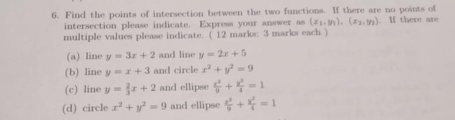 Solved 6. Find the points of intersection between the two | Chegg.com