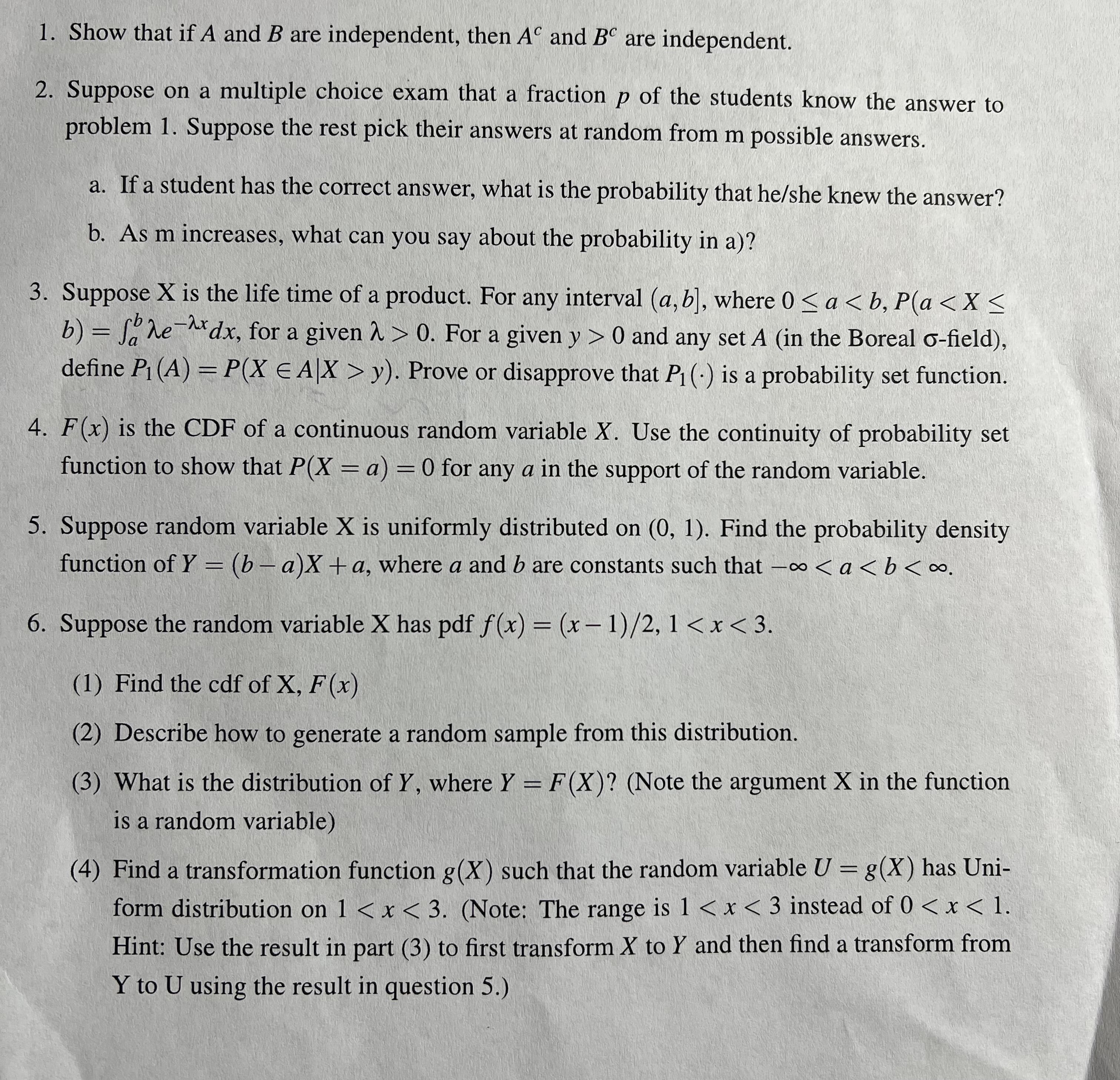 Solved 1. Show That If A And B Are Independent, Then Ac And | Chegg.com