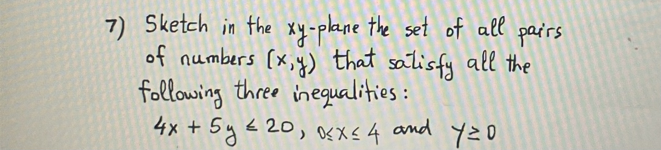 Solved 7) Sketch in the xy-plane the set of all pairs of | Chegg.com