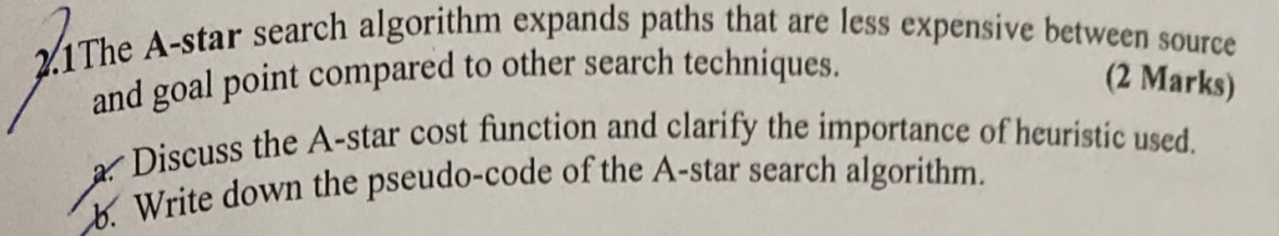 Solved (2 Marks) 2.1 The A-star search algorithm expands | Chegg.com
