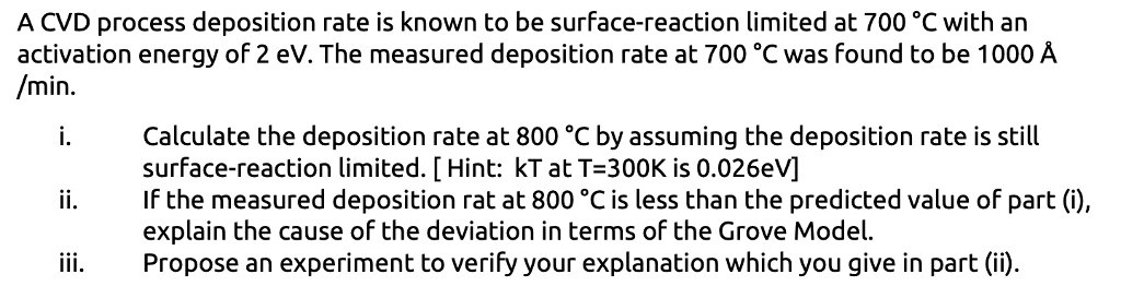 Solved A CVD process deposition rate is known to be | Chegg.com