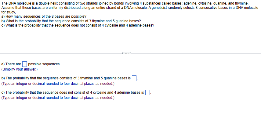 Solved The DNA molecule is a double helix consisting of two | Chegg.com