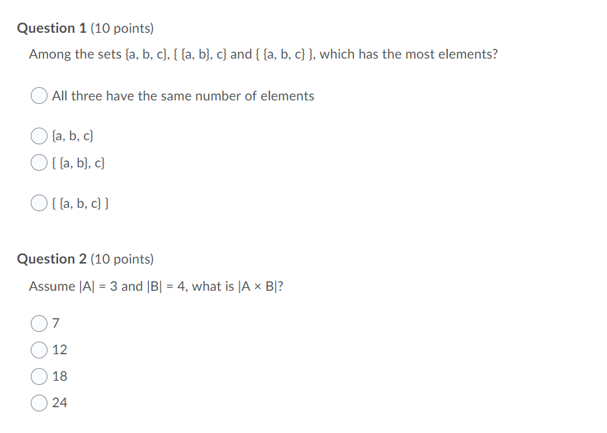 Solved Question 1 (10 Points) Among The Sets {a, B, C}, { | Chegg.com