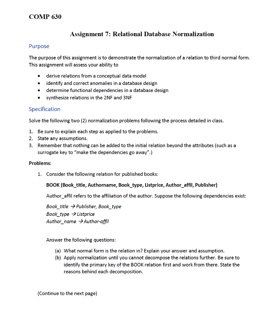 relational database assignment