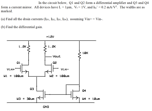 Solved In the circuit below, Q1 and Q2 form a differential | Chegg.com