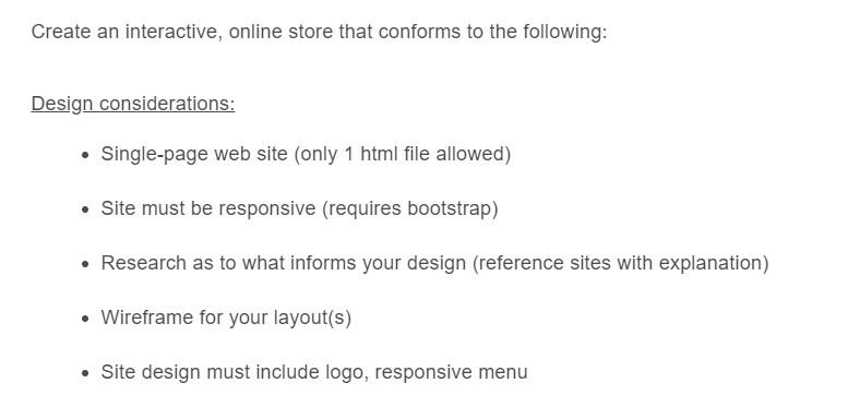 Create an interactive, online store that conforms to | Chegg.com