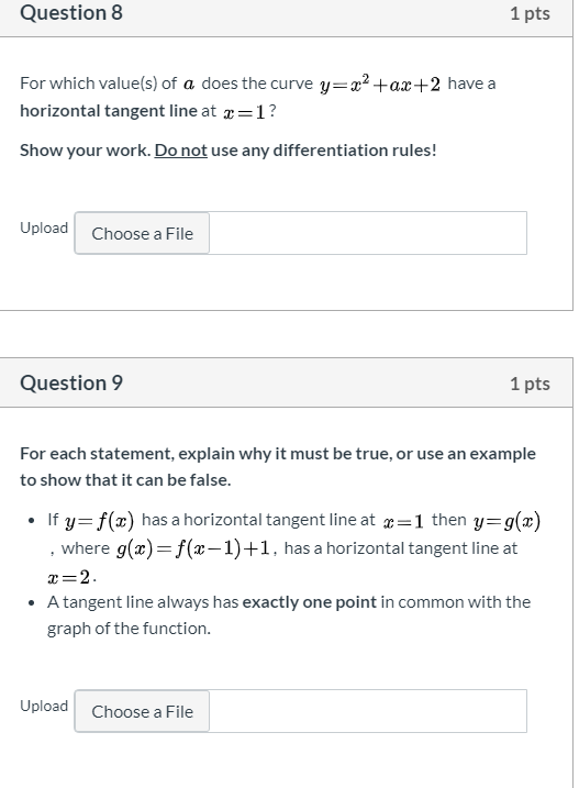 Question 8 1 Pts For Which Value S Of A Does The Chegg Com